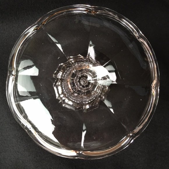 Clear Art Glass Candlestick Holder Flower Petal Fluted Base Hexagonal Top Vtg - Picture 7 of 12